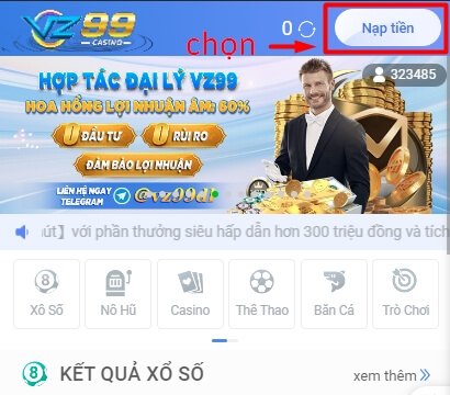 Nhấn chọn nút nạp tiền